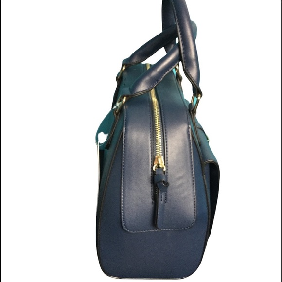 Lady NYC Purse Handbag Bag Tote Navy Blue Gold Pockets Faux Leather Pockets NWT - Picture 4 of 8